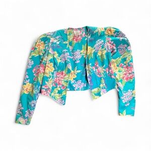 Vintage 80s/90s Laura Ashley Floral Cropped Teal Blazer or Bolero